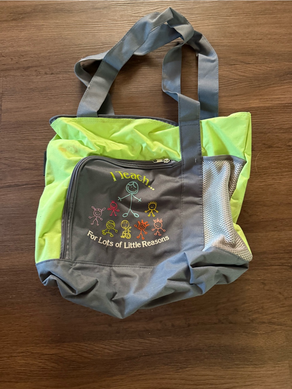 Teacher- Tote Bag - Gray & Lime Green
